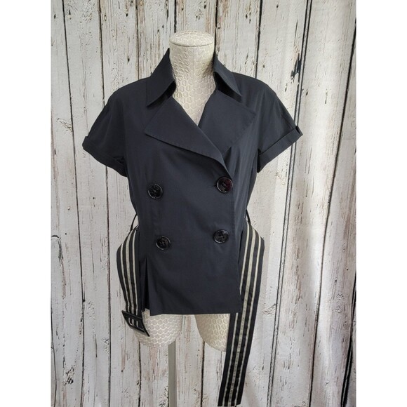 Siamo Black Double Breasted Short Sleeve Belted Jacket Women's 10 M EUC - Picture 5 of 9